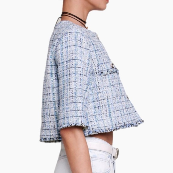 NEW Maje Tweed Jacket Sz 38 Silver Metallic Thread Blue - Picture 5 of 15